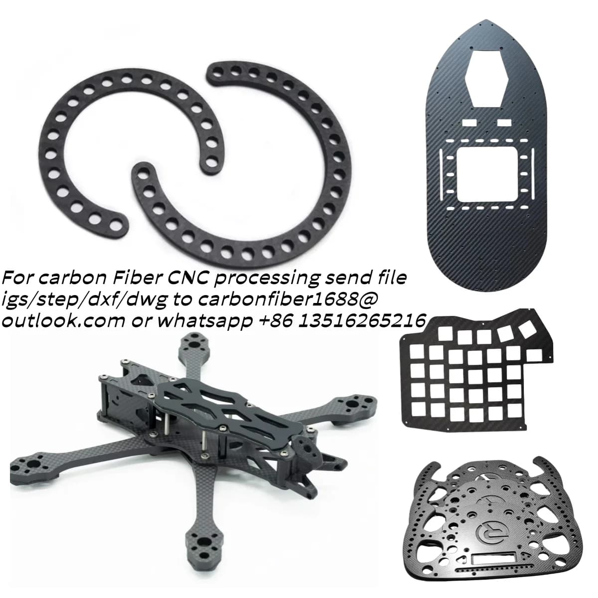 Carbon Fiber Blade Plate Processing Carbon Panel Cutting Incision CNC Machining Drone Arm Frame FPV Parts RC Opaque Milling