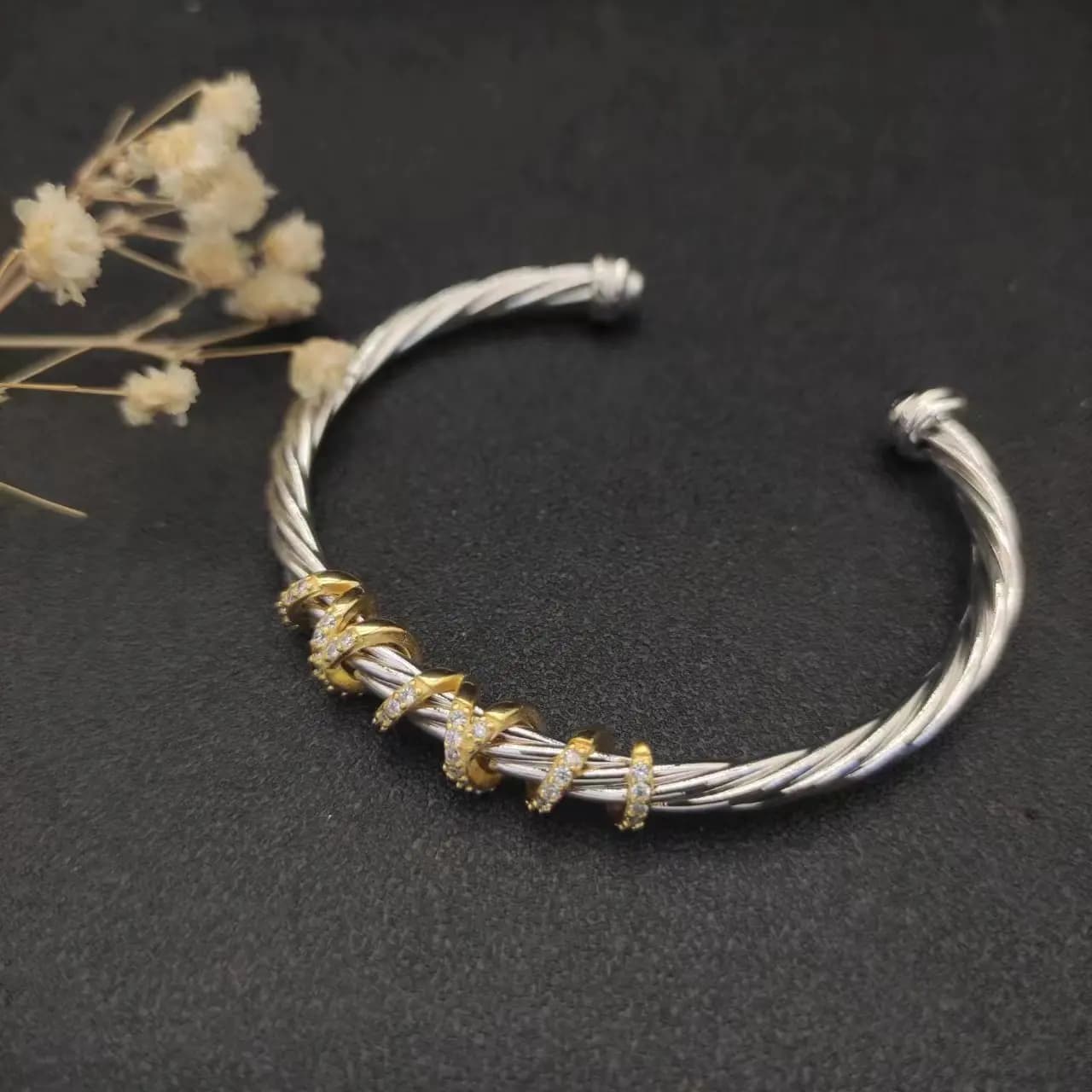 18cm Two-Tone Silver Gold Twist Cable Bangle Bracelets For Women Men Fine Jewelry Birthday Christmas Gift