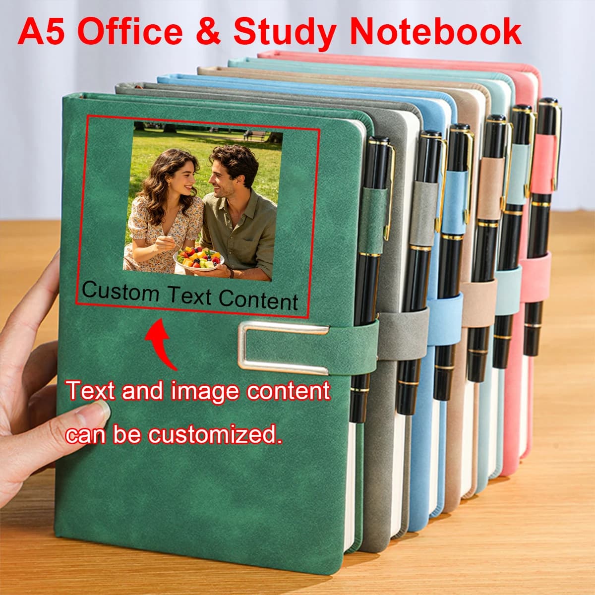 1pc A5 Custom Leather Notebook—Personalize with text and images; ideal for writing, travel, business, work, and study. Featuring