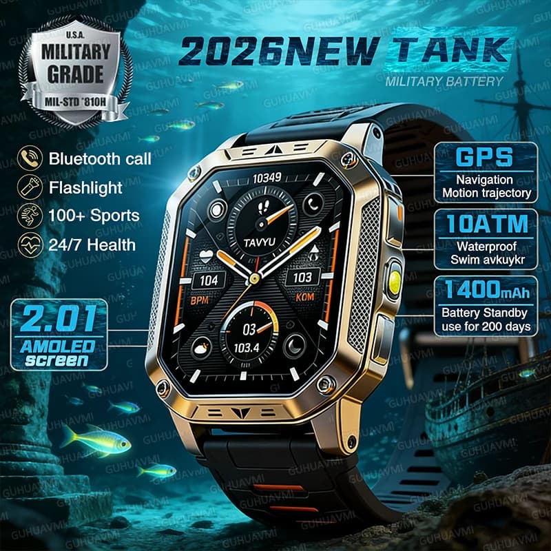 New Smartwatch 2026 for Exterior with 1400mAh Battery, GPS, RIDE and RUN Functions, Waterproof, Military Grade, Sports, Robust and Durable for Men