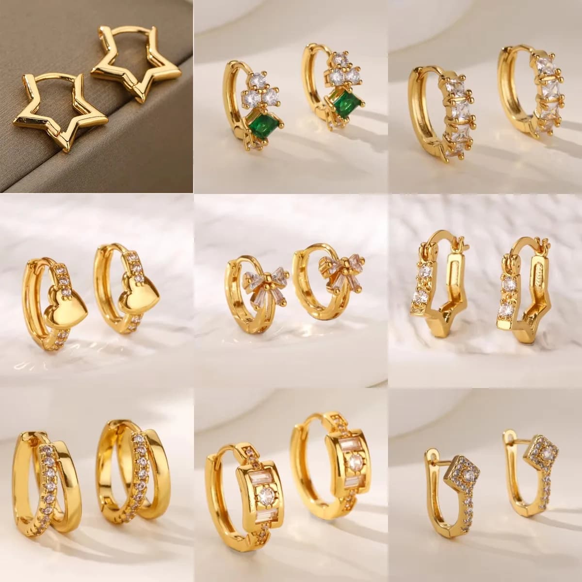 Mini orecchini a cerchio con zirconi sintetici con fiocco da donna Gioielli in acciaio inossidabile color oro Elegante piccolo piercing all'orecchio con geometria a V Natale
