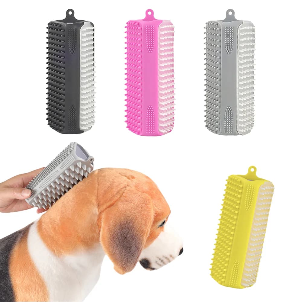 Spazzola da bagno in silicone per animali domestici - Strumento per massaggio triangolare per la toelettatura estiva, spazzola morbida per cuccioli/gatintini per la pulizia profonda