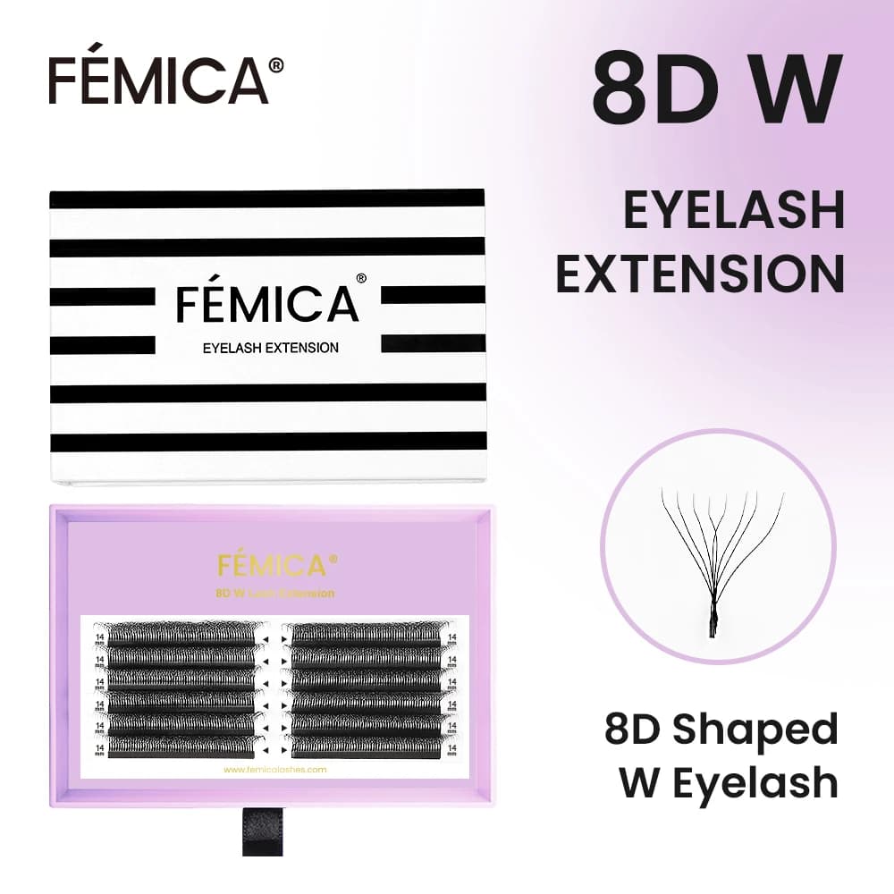 Ciglia Finte FemicaLashes 8D a Forma di W, Extension Ciglia Preformate Volume, Curva a W, 0.07mm, 3D 4D 5D 6D 7D 8D, per Trucco Fai-da-Te