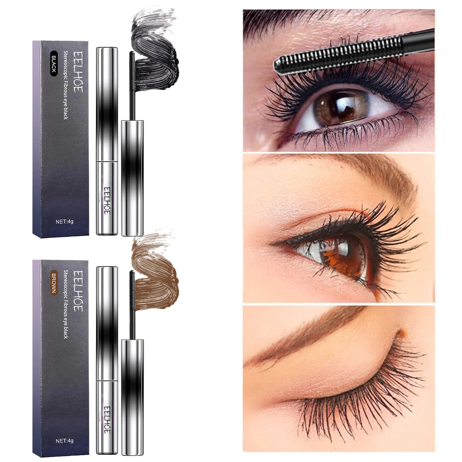 Eelhoe Lifting Mascara Cambia la lunghezza delle ciglia Ingrandisci gli occhi Impermeabile a prova di sbavature Spessore snello Nero Occhio soffiato Nero 4g