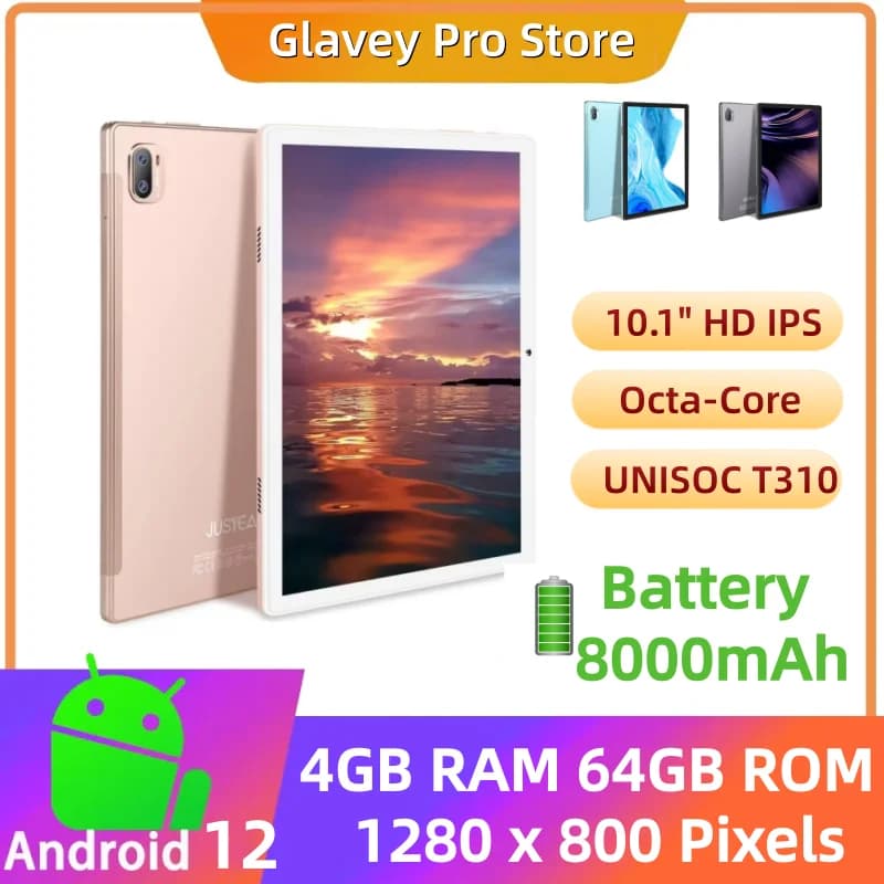 Nuovo Octa-Core 10.1 "HD IPS Android 12 Tablet PC 4GB + 64GB WIFI 1280*800 IPS 8000mAh UNISOC T310 Processore Tipo-C