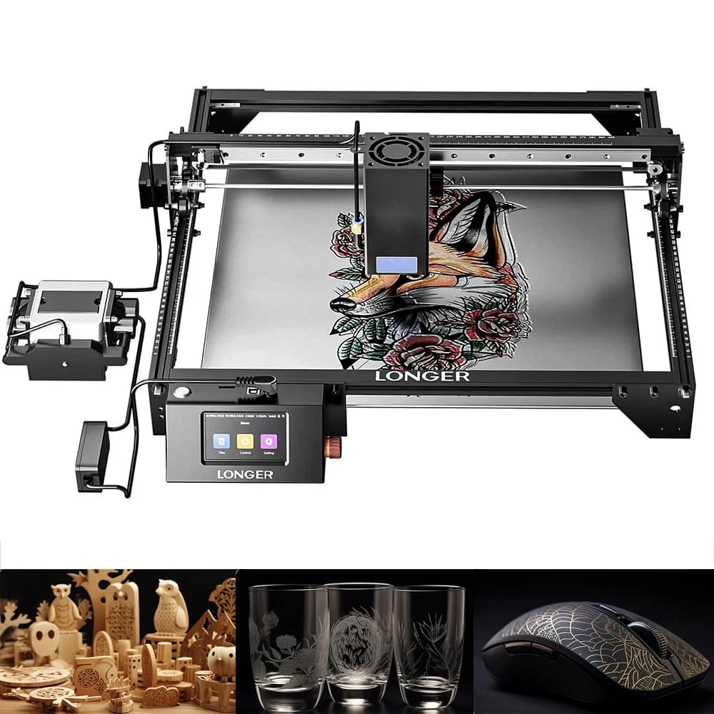 LONGER 40W Laser Cutter Engraver with Auto Air Assist WiFi Touchscreen High-Speed Precision 385×385mm Laser Engraving Machine for DIY Workshop Wood Acrylic Leather Metal LightBurn & LaserGRBL Compatible