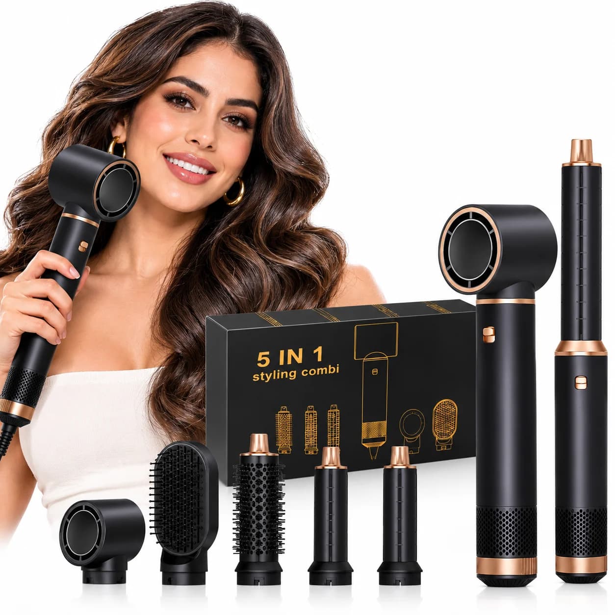 Hair dryer 5 in 1 Electric comb Negative ion plate Pettine Iron curler Multifunctional detachable brush Hair dryer