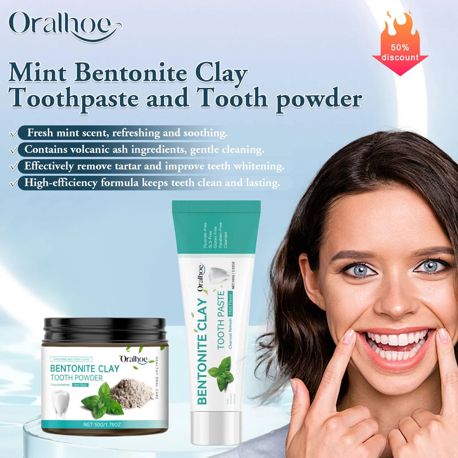 Oralhoe Dentifricio Sbiancante Denti in Polvere Illumina i Denti Gialli Cleaning Macchie Alito Fresh Whitening Dentale Powder for Oral Hygiene
