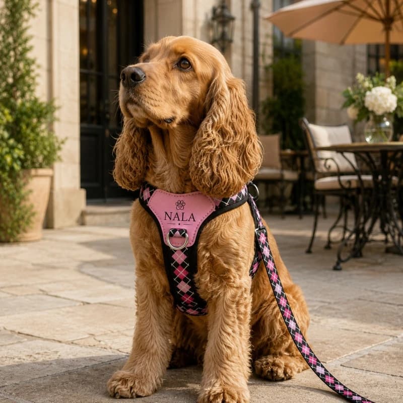 Custom Pet Harness & Leash Set Soft Breathable Mesh Adjustable for Dogs Cats Machine Washable Walking Travel Camping Gear