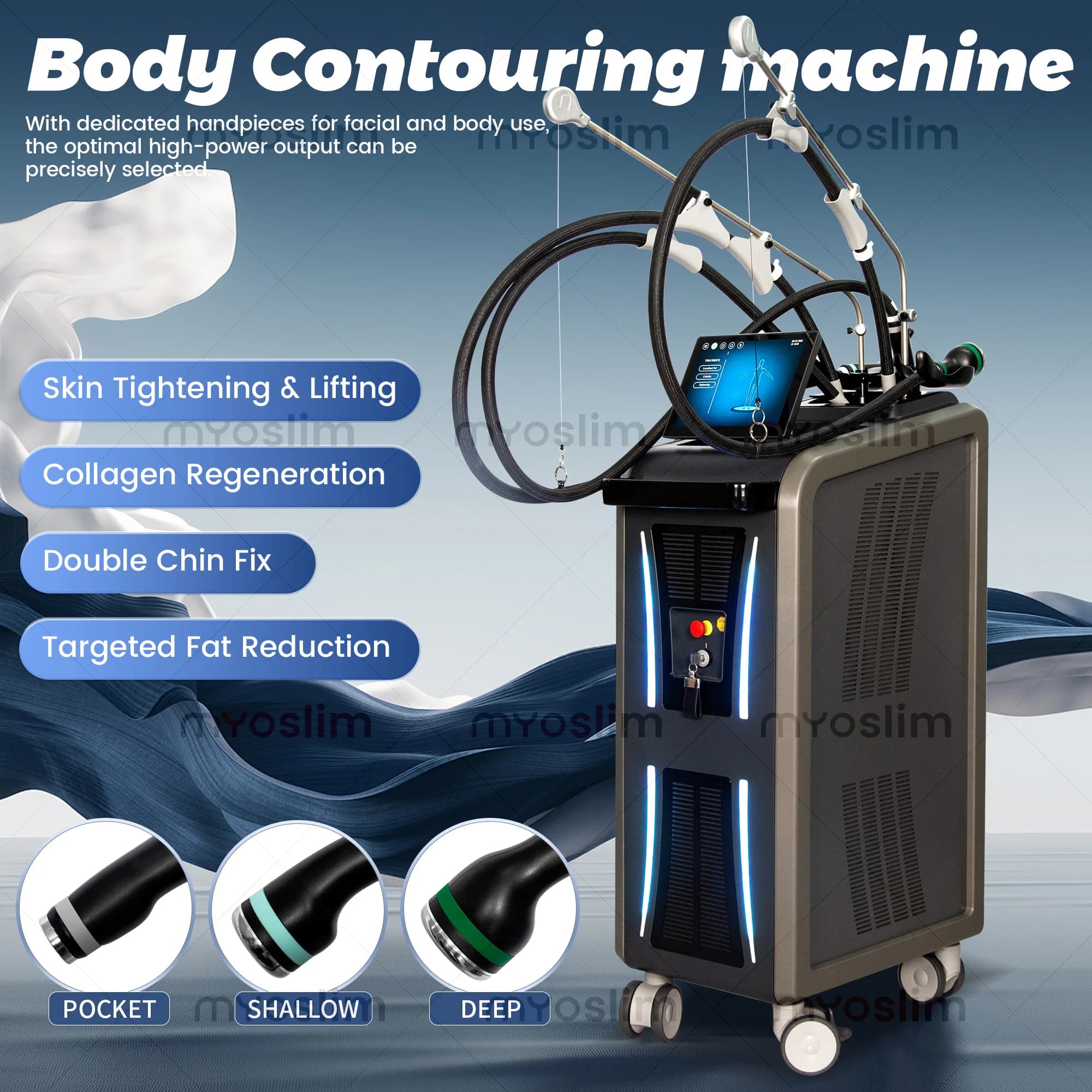 Macchina per Massaggi Coolwaves con 3 Manipoli a 2.45 Ghz, Radiofrequenza per Riduzione del Grasso, Perdita di Peso, Modellamento del Corpo e Dimagrimento