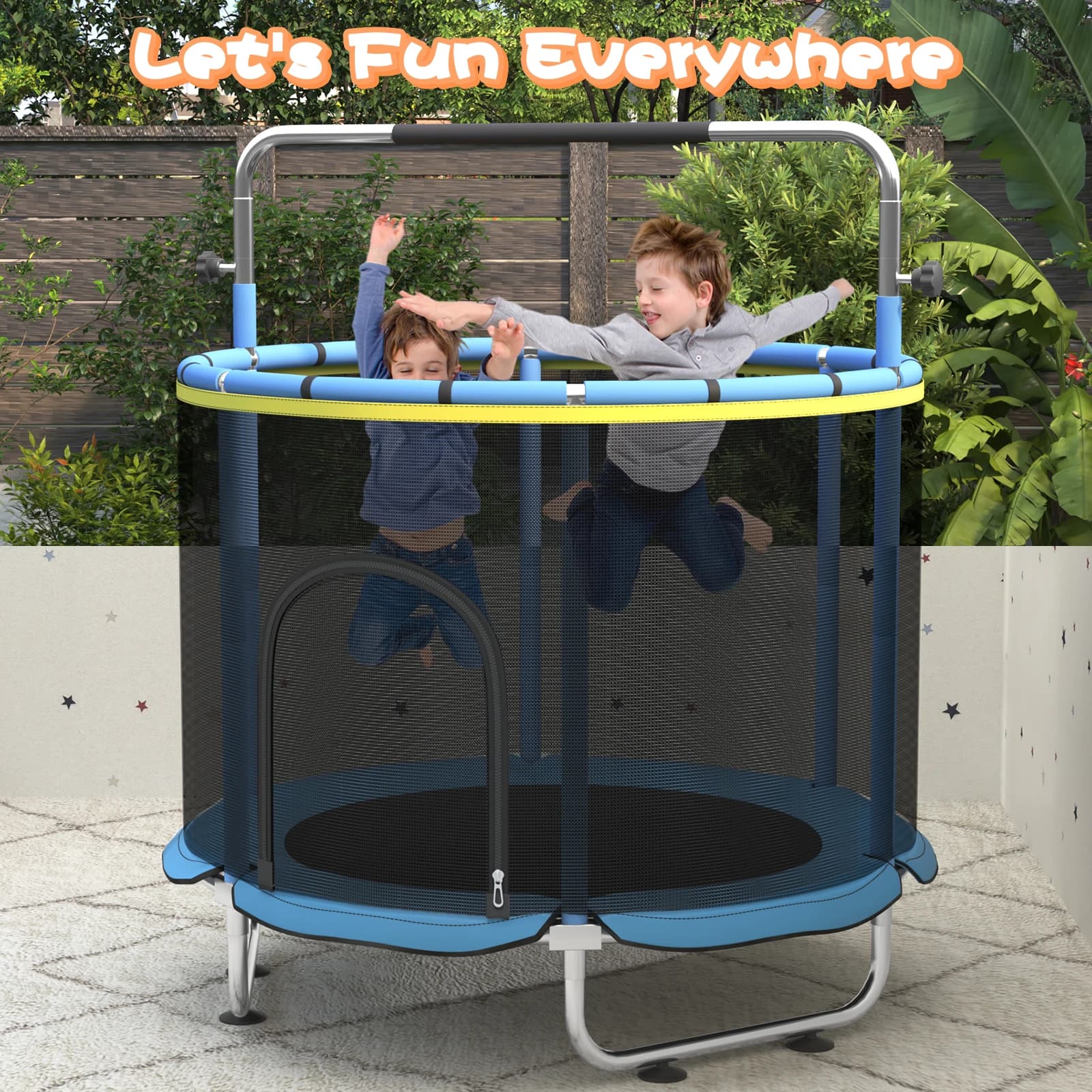 Trampolino per Bambini 5FT 8-in-1 con Canestro da Basket, Altalena e Amaca per Gioco Interno ed Esterno, per Bambini da 1-5 Anni, Regalo