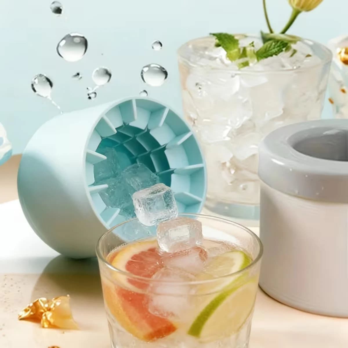 Stampo in Silicone per Cubetti di Ghiaccio, Contenitore Rotondo per Ghiaccio, Scatola per Conservazione Ghiaccio, Macchina per Ghiaccio Fai-da-Te per Frigorifero, Utensili Creativi per Bar