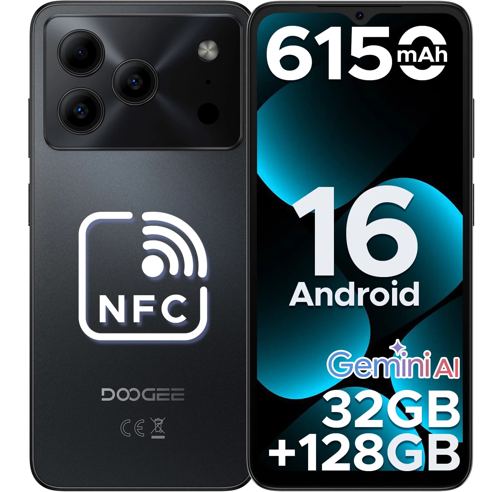 DOOGEE Note56 Pro Smartphone 32GB+128GB Android 16 Batteria 6150mAh Schermo 6.56'' 90Hz 13MP+8MP Widevine L1 NFC Telefono Cellulare