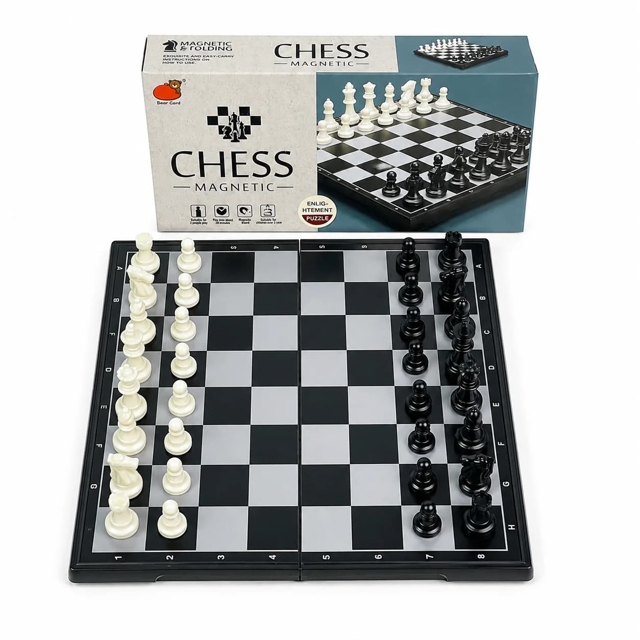 24x24cm Folding Magnetic Chess Set Black White Board Game with Carry Box Safe Portable Travel Educational Puzzle Toy Gift