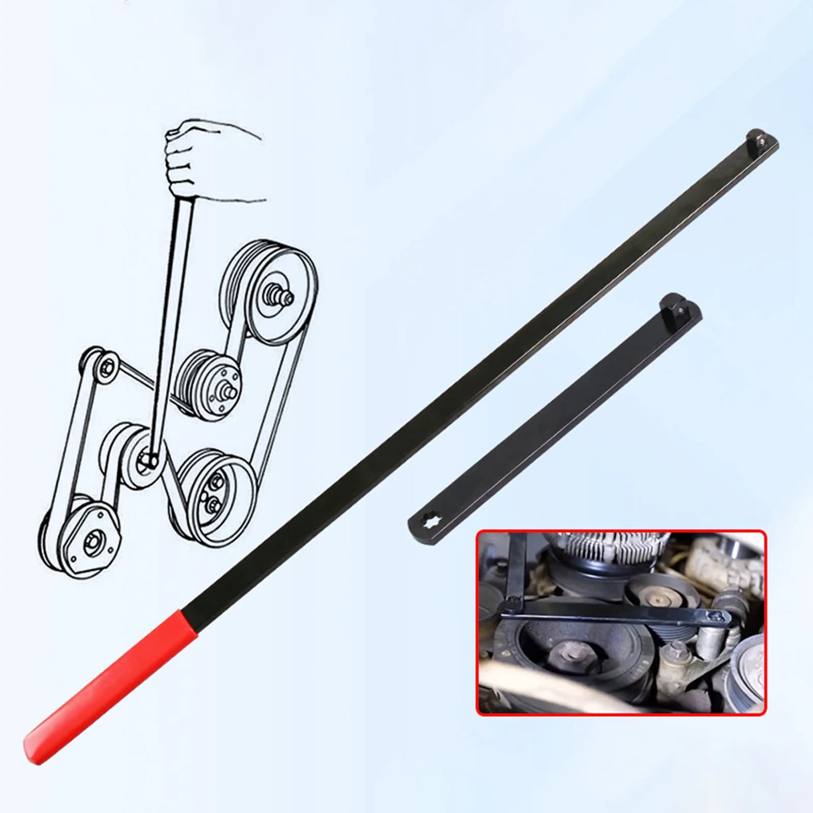 Serpentine Belt Tensioner Tool Set with Extension Bar Hex Socket Multifunctional Sturdy Wrench Kit for Vehicle Engine Repair