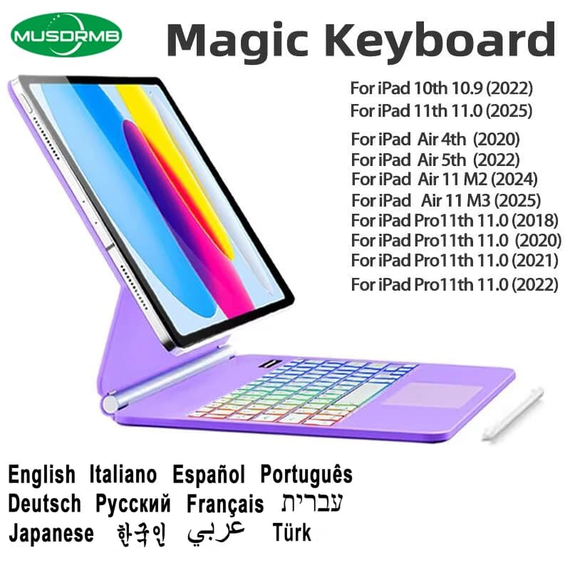 Custodia con Tastiera Magica per iPad 11a 10a Generazione Air 11 M3 2025 M2 2024 5a 4a Gen Pro 11 2018 2022 con Pennino Attivo
