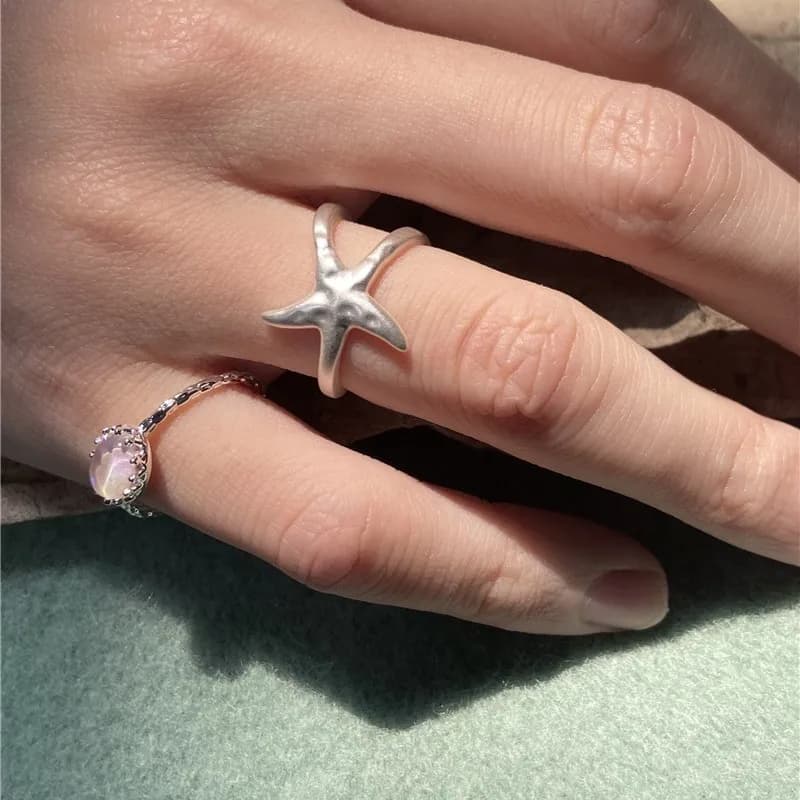 Anello a Stella Marina Stile Vacanza Estiva al Mare da Donna, Anello Aperto Versatile di Lusso Leggero per Dito Indice, Accessori Gioiello