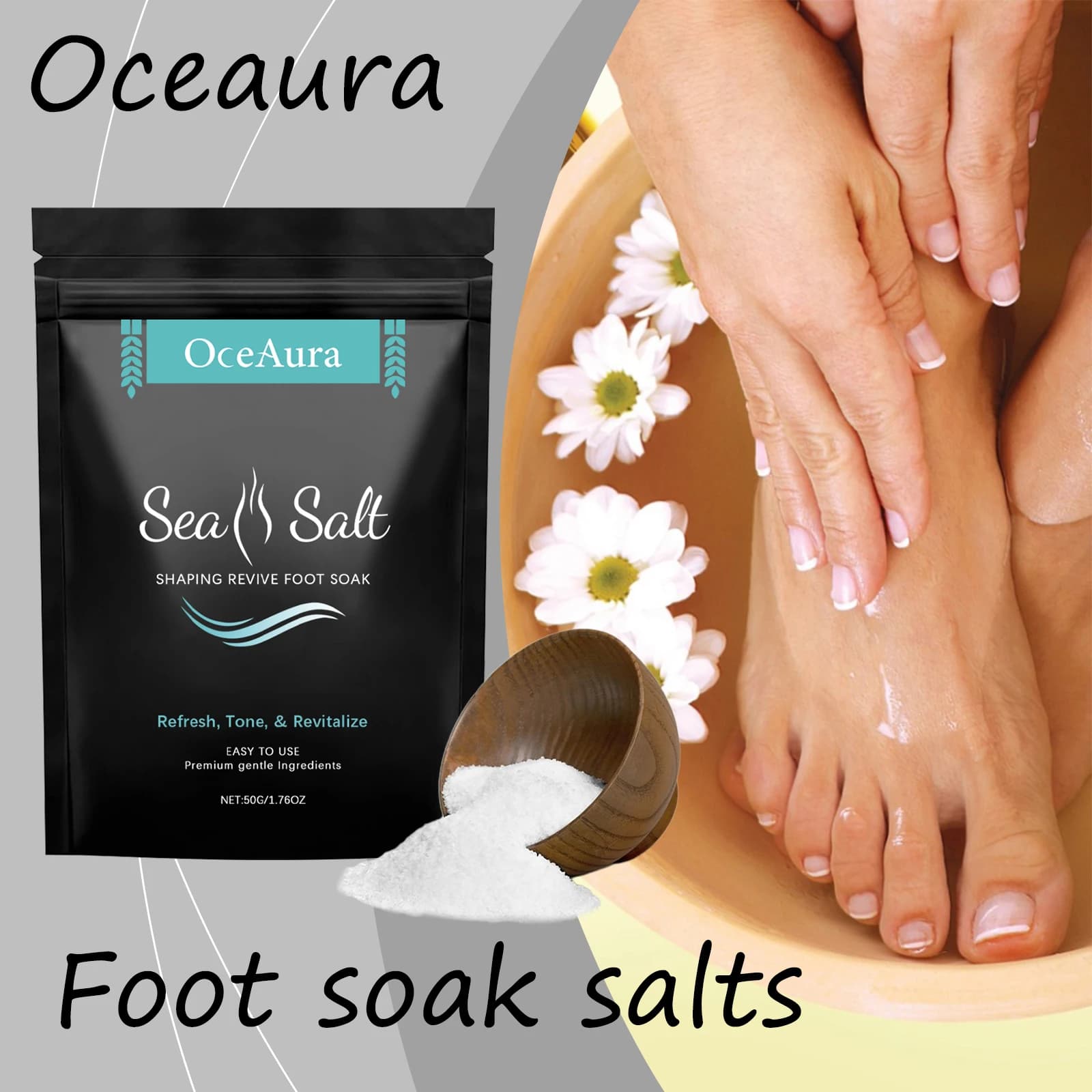 Oceaura Sale marino Piede Soak Sale Sollievo Disagio Idratante Pulizia profonda Perdita di peso Alleviare lo stress Rafforzamento del piede Soak