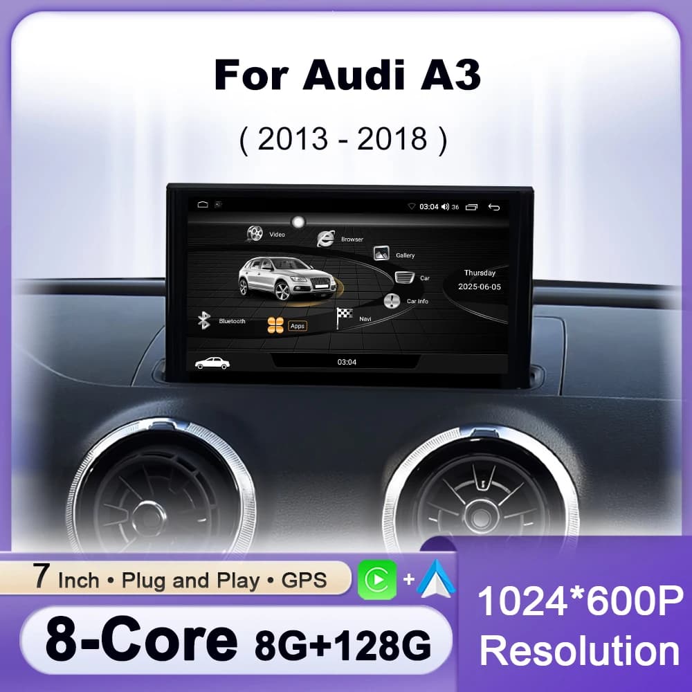 Wireless CarPlay Android 15 For Audi A3 2013 - 2018 Auto Multimedia Radio GPS Navigation WIFI Wired Auto DSP 7 inch Touch Screen