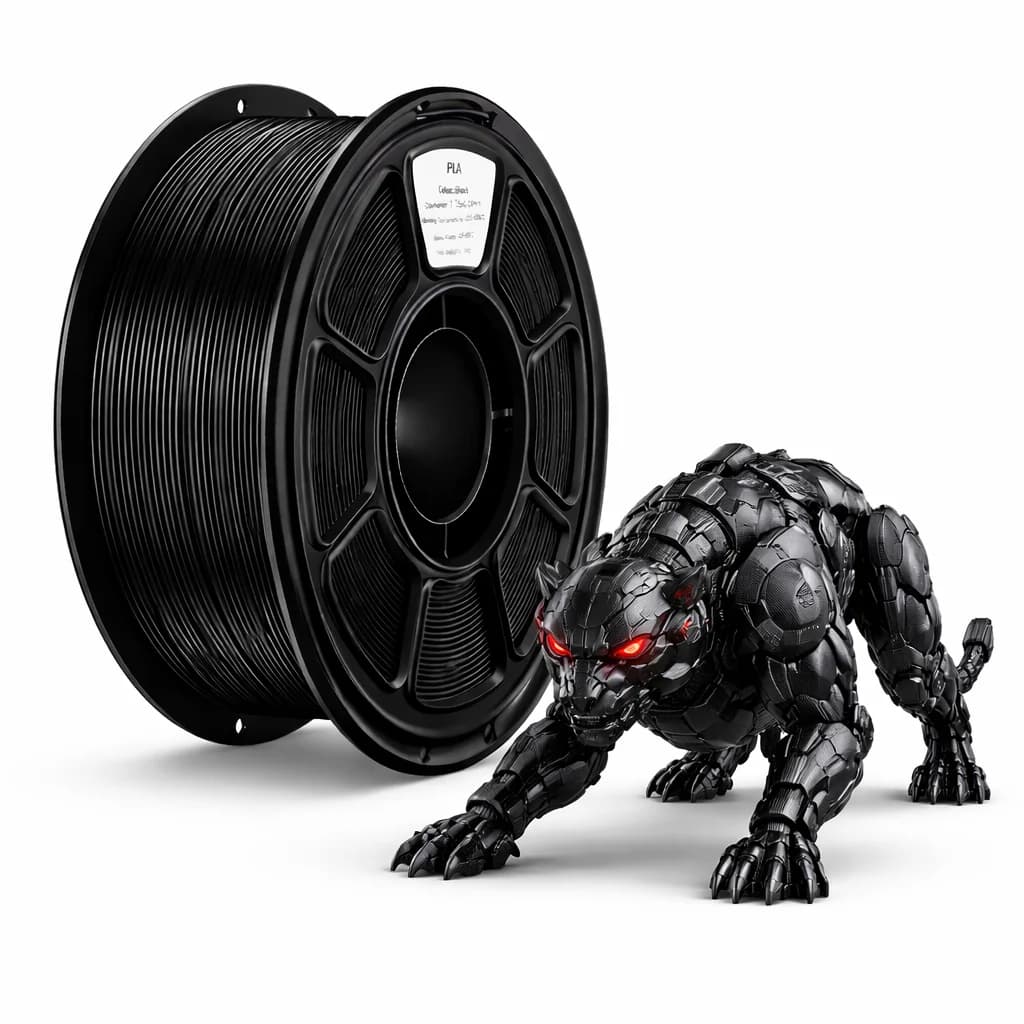New Black Filament for 3D Printer 1.75mm 1.11kg (2.4lbs) Material PLA Black Premium Printing Fluid High Precision Universal for 3D Printing