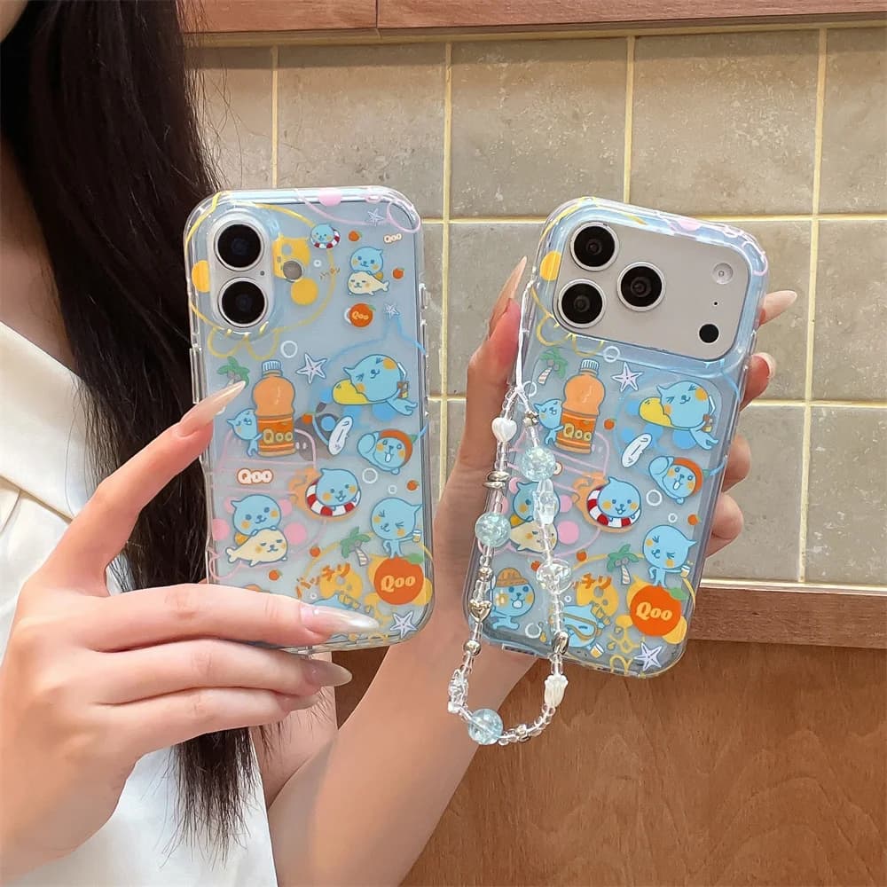 Cute Water Drop Cartoon Phone Case for iPhone 17 Pro 15 16 15 Pro 16 Pro 17 Pro Max Cover With Chain Fashion Shockproof Funda