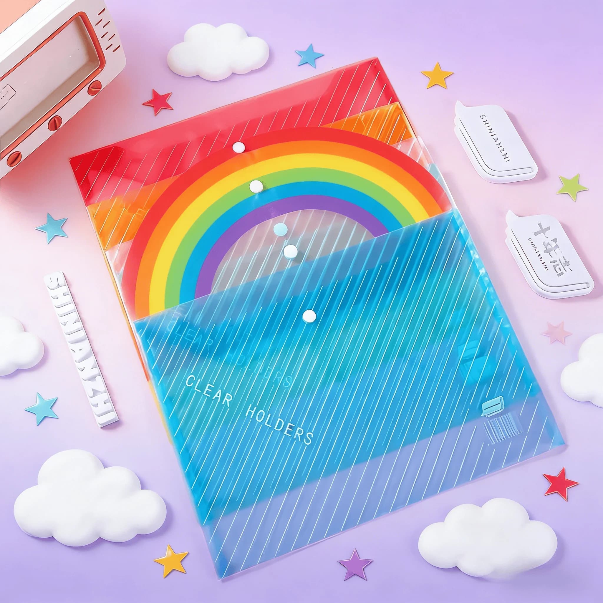Confezione da 5 cartelle di file A4 pieghevoli multicolori: portadocumenti leggeri con chiusura elastica