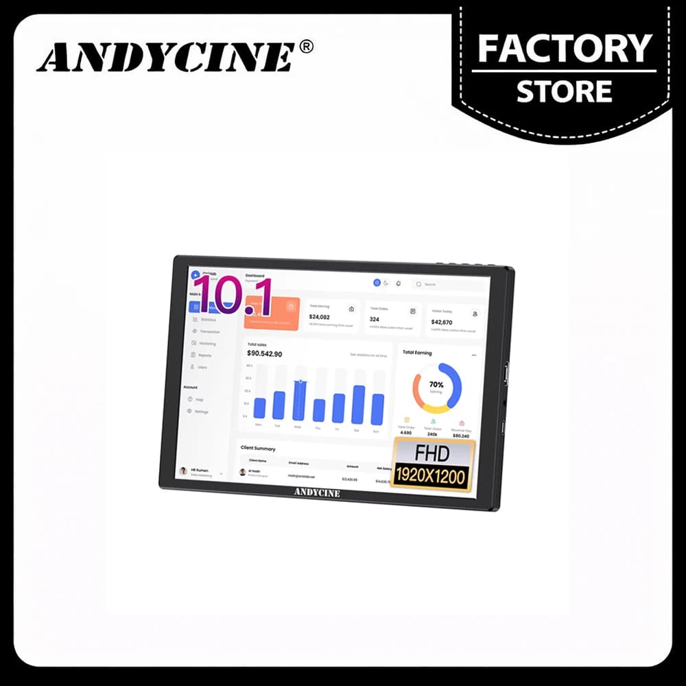 Monitor touchscreen ANDYCINE N10 da 10,1 pollici 1920 x 1200 per Windows, Teleprompter, Raspberry Pi, Android e con supporto HDCP