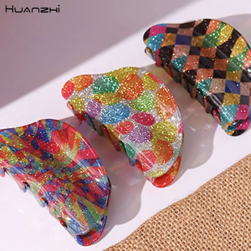 Geometria semicerchio reticolo colorato Laser lucido Y2K artiglio dei capelli per le donne Cool Girl Trend Punk Clip di capelli HUANZHI accessori per la testa