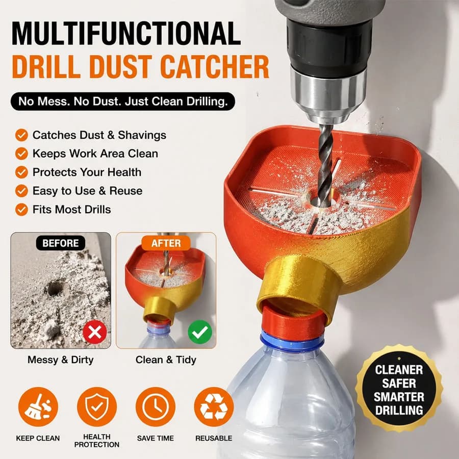 1PC Electric Drill Dust Collector, Debris Catcher with Dust Cover & Positioning Guide, Reusable Clean Drilling Tool for Drywall