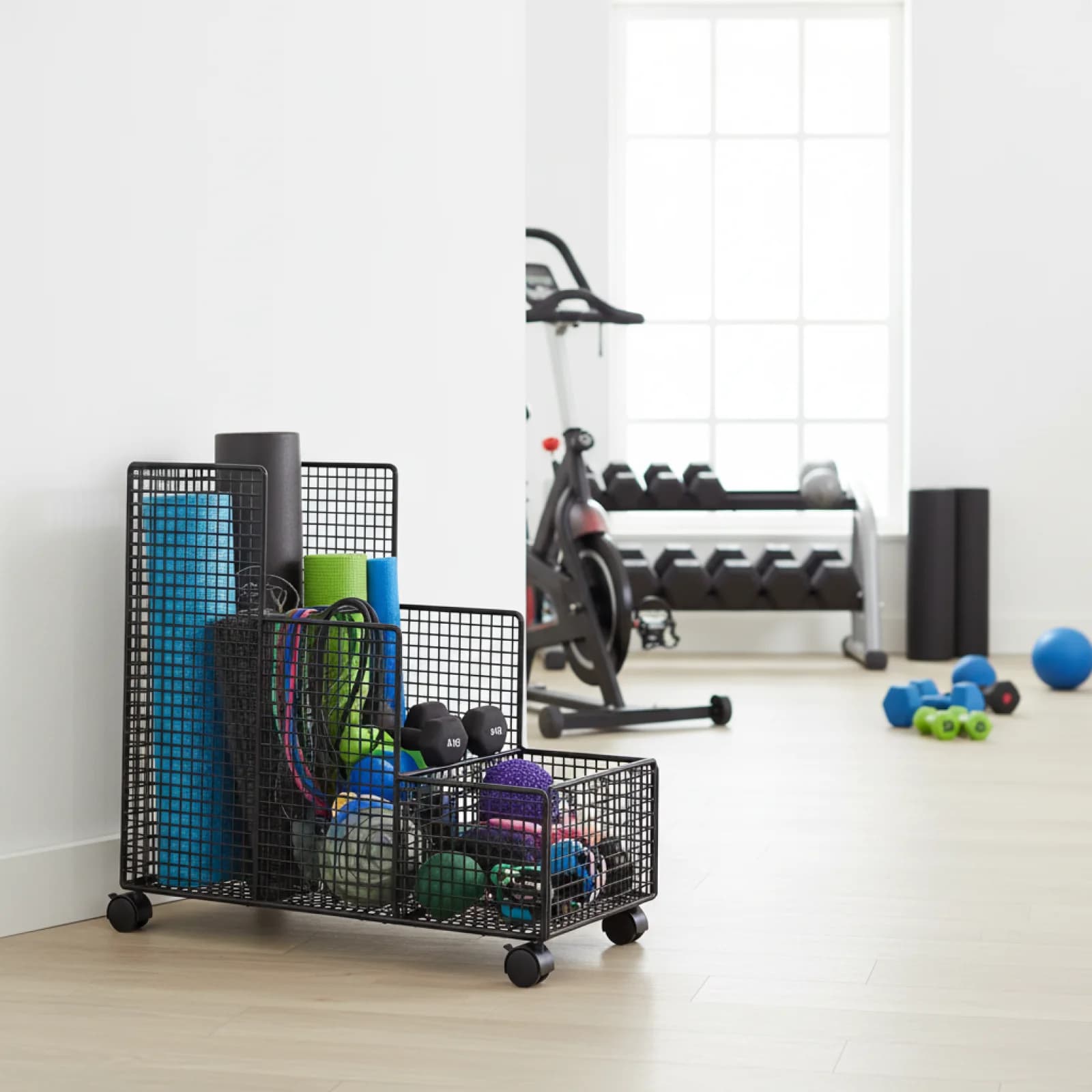 Carrello Organizer Multiuso per Blocchi Yoga, Rulli in Schiuma, Manubri, Bande di Resistenza - Soluzione di Stoccaggio Mobile in Ferro