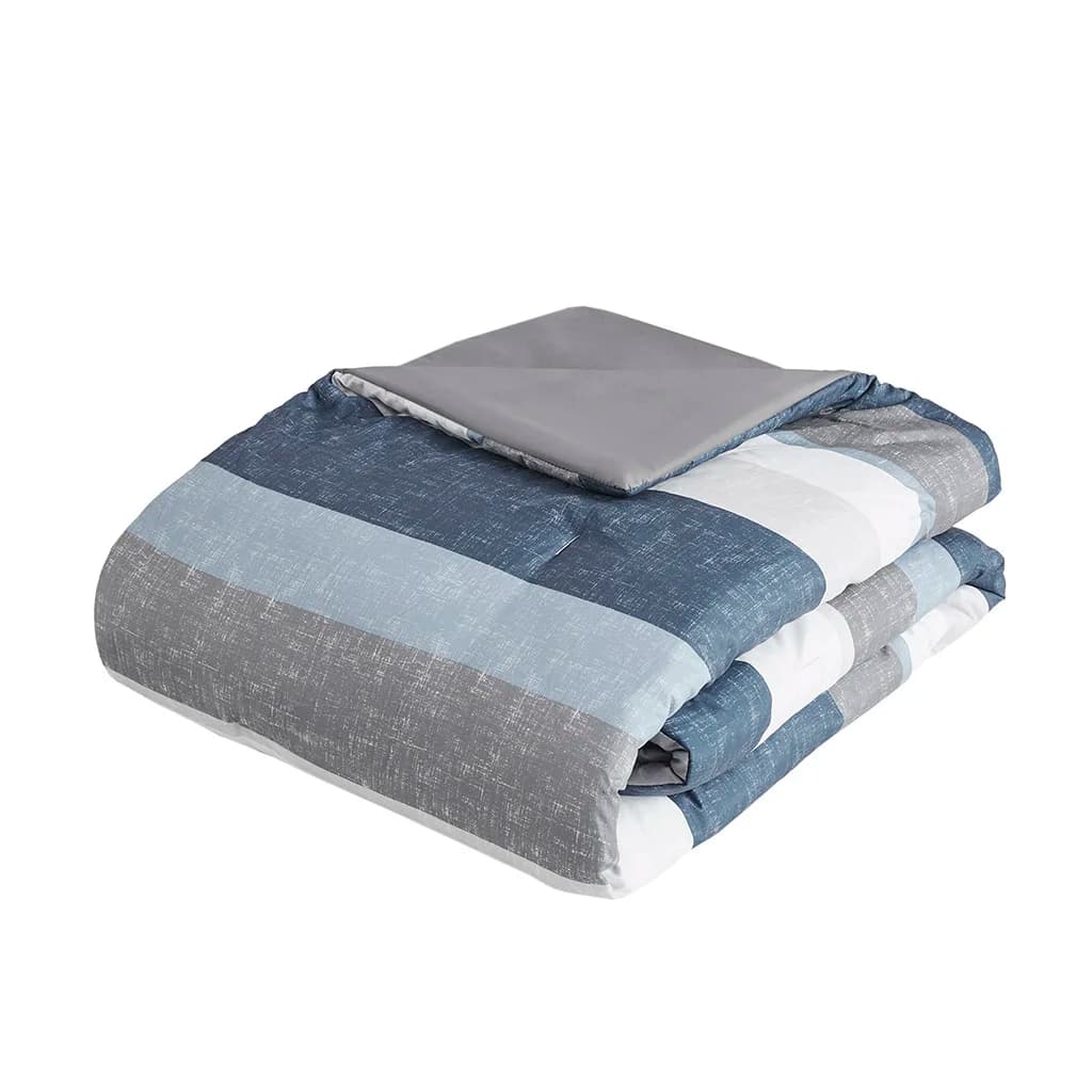 Striped quilt set with blue/gray sheets (Blu+Grigio+Poliestere)'