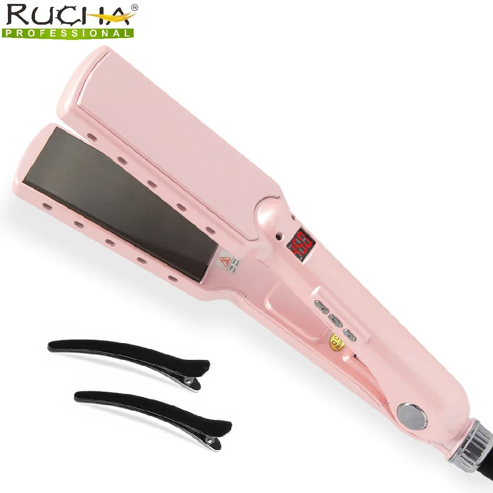 Piastra per capelli professionale RUCHA piastra larga ferro da stiro in titanio riscaldamento rapido Display LCD trattamento PTC ferro e spazzola per capelli