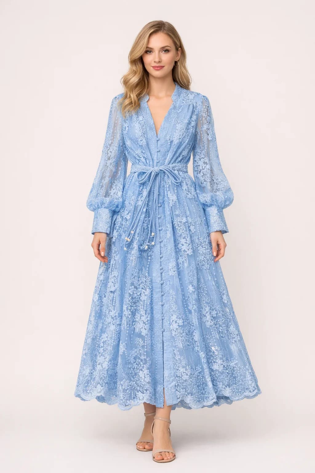 Abiti da Cerimonia per Donne, Lussuoso Ricamo, Maniche Lunghe a Lanterna, Vestito in Pizzo con Perle, Abito da Sera per Feste di Compleanno, Estate e Autunno