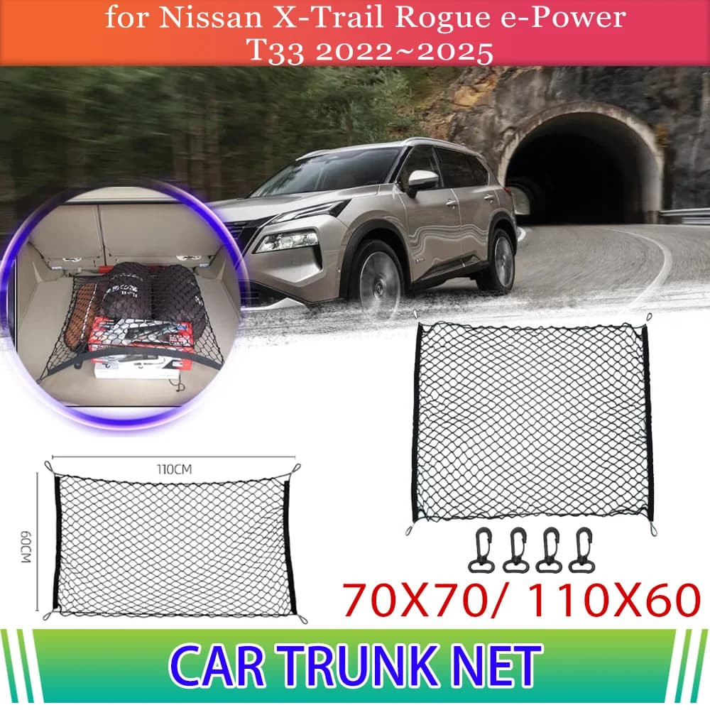 Rete per bagagliaio per auto per Nissan X-Trail Rogue e-Power T33 2022 ~ 2025 2023 Bagagli Cargo Mesh Storage Organizer Tasca elastica Accessorie