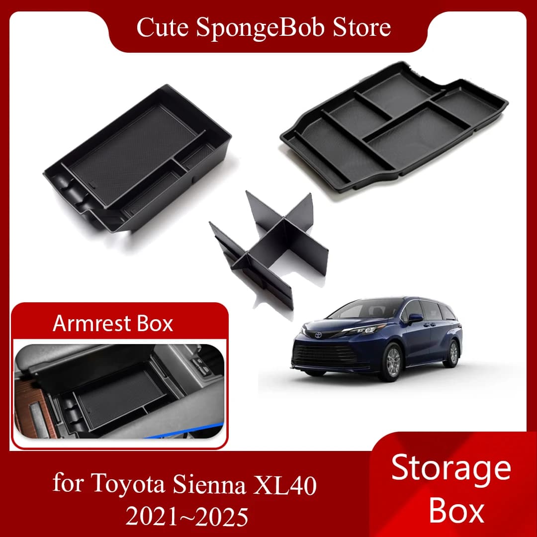 Scatola di immagazzinaggio per auto per Toyota Sienna XL40 2021 ~ 2025 2022 2023 Bracciolo Tappetino in gomma Console centrale Articoli vari Organizer Vassoio Accessorie