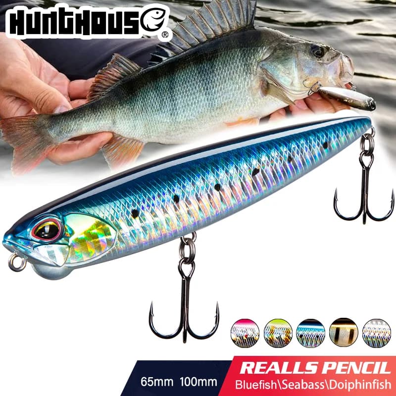 Esca Galleggiante a Forma di Matita Hunthouse WTD 100mm/14.5g 65mm/5.5g, Wobbler per Pesca in Acque Superficiali, Stick Bait per Pesca di Spigole e Trote