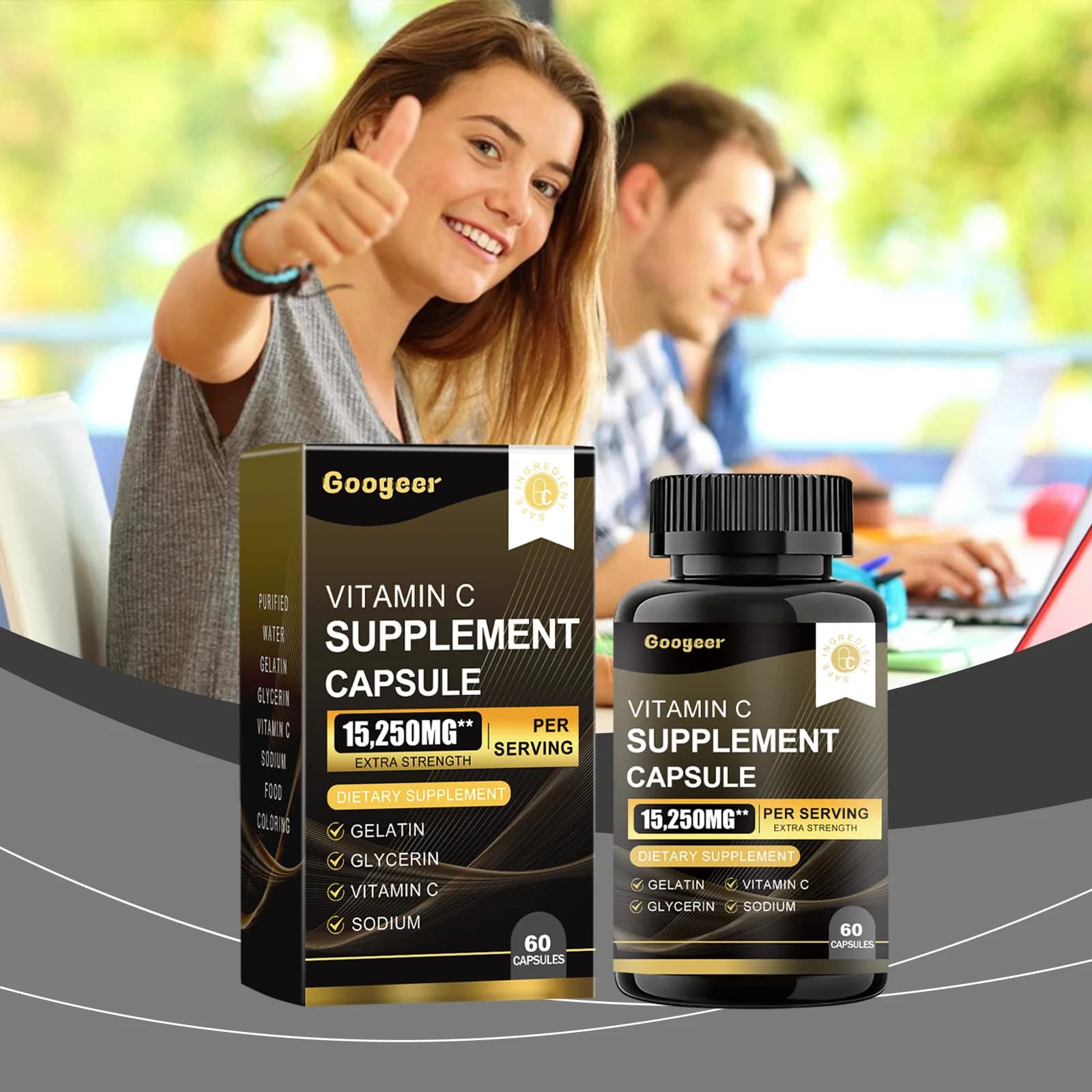 Googeer 60 pcs Vitamin C Supplement Capsule Antioxidant Energy Support Immune Boost Body Health Metabolism Oral Vitamin C