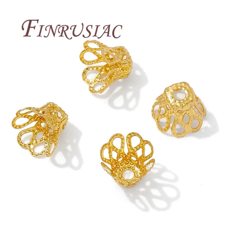 Cappucci per perline di fiori placcati in oro 18 carati per la creazione di gioielli, berretti per braccialetti, separatori di perline, accessori fai da te