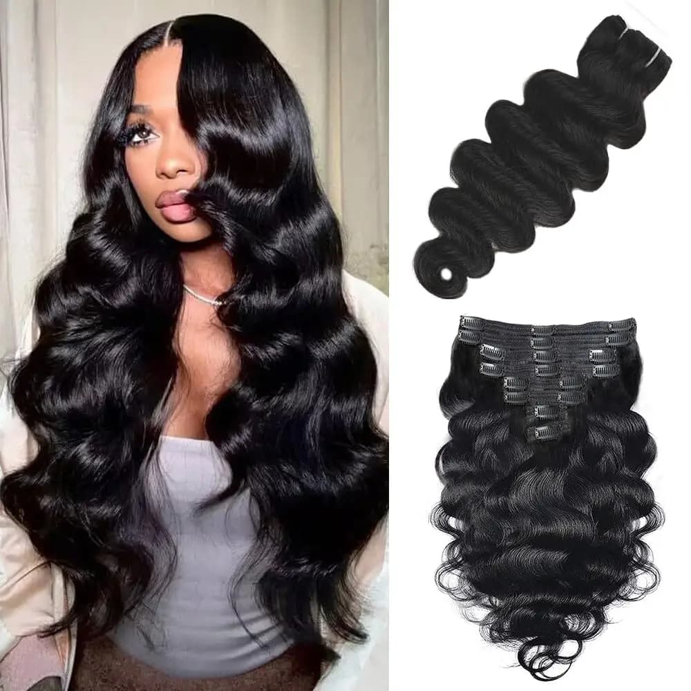 120 g/set clip in body wave Clip extension in human hair extensions for women Brazilian full head clip on hair extension