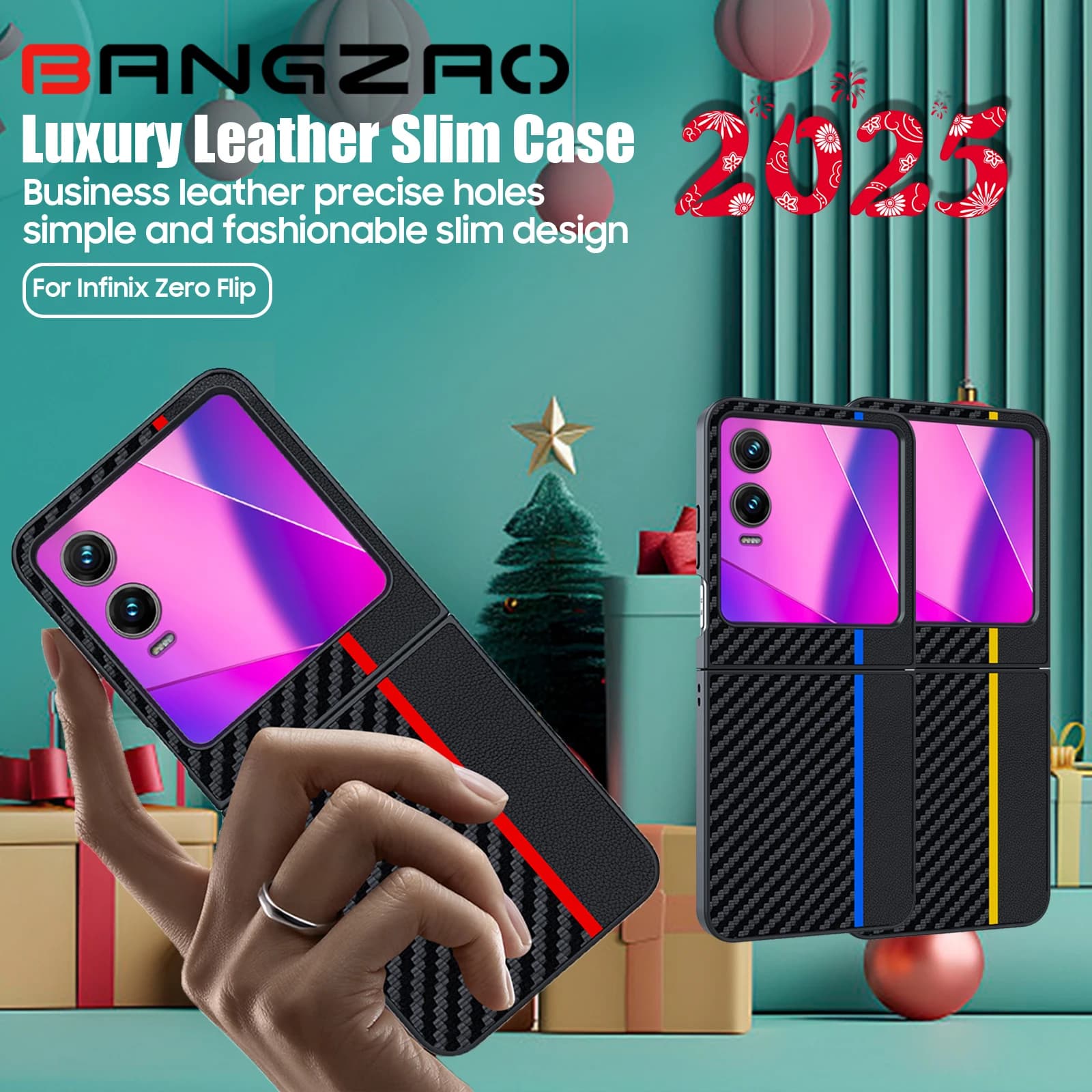 For Tecno Infinix Zero Flip Luxury Flip Phone Case Carbon Fiber Pattern Anti-Shatter Slim Leather Case Protective Case