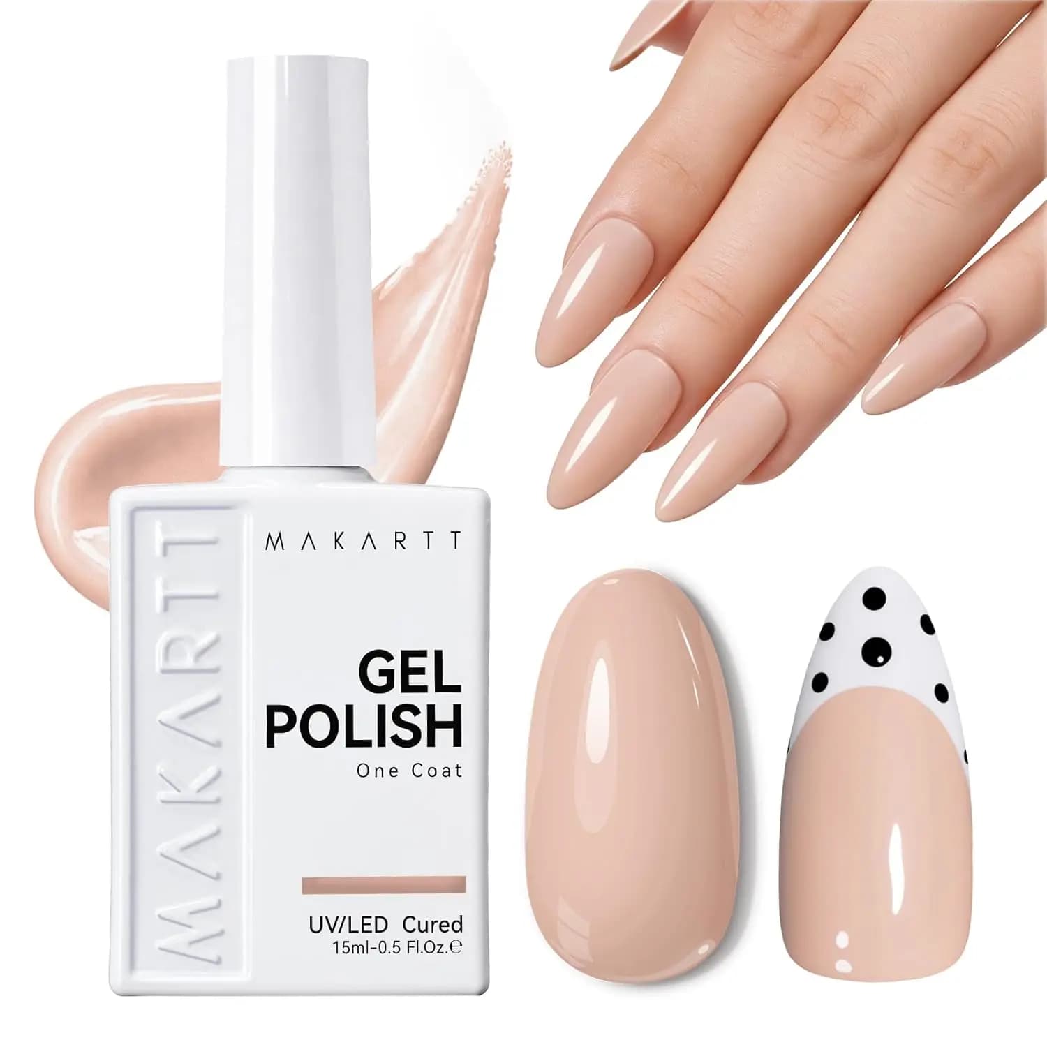 Makartt Smalto Gel Ultra-Pigmentato Nude 15ml One N'Done Monofase Effetto Ceramico Lucido Brillante per Manicure Professionale UV