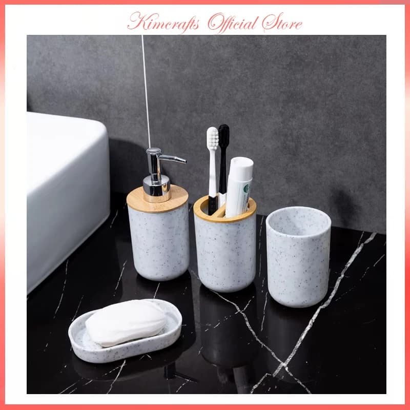 Nordic Home Kitchen Bagno Dispenser di sapone liquido in plastica Bottiglia di shampoo Spazzolino per collutorio Tazza Portasapone Porta dentifricio