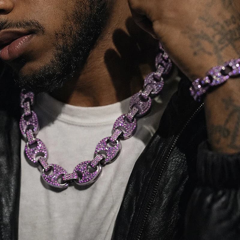 Uomo Donna HipHop 12mm Nero Viola Bean Coffee Link Collana Bracciale Viola Collane a catena cubana Gioielli di moda Rapper Regalo