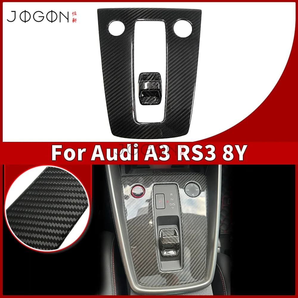 Dry Carbon Fiber Console Gear Shift Knob Head Cover Gear Shift Panel Stick-on For Audi A3 8Y RS3 2020 2021 2022 Interior