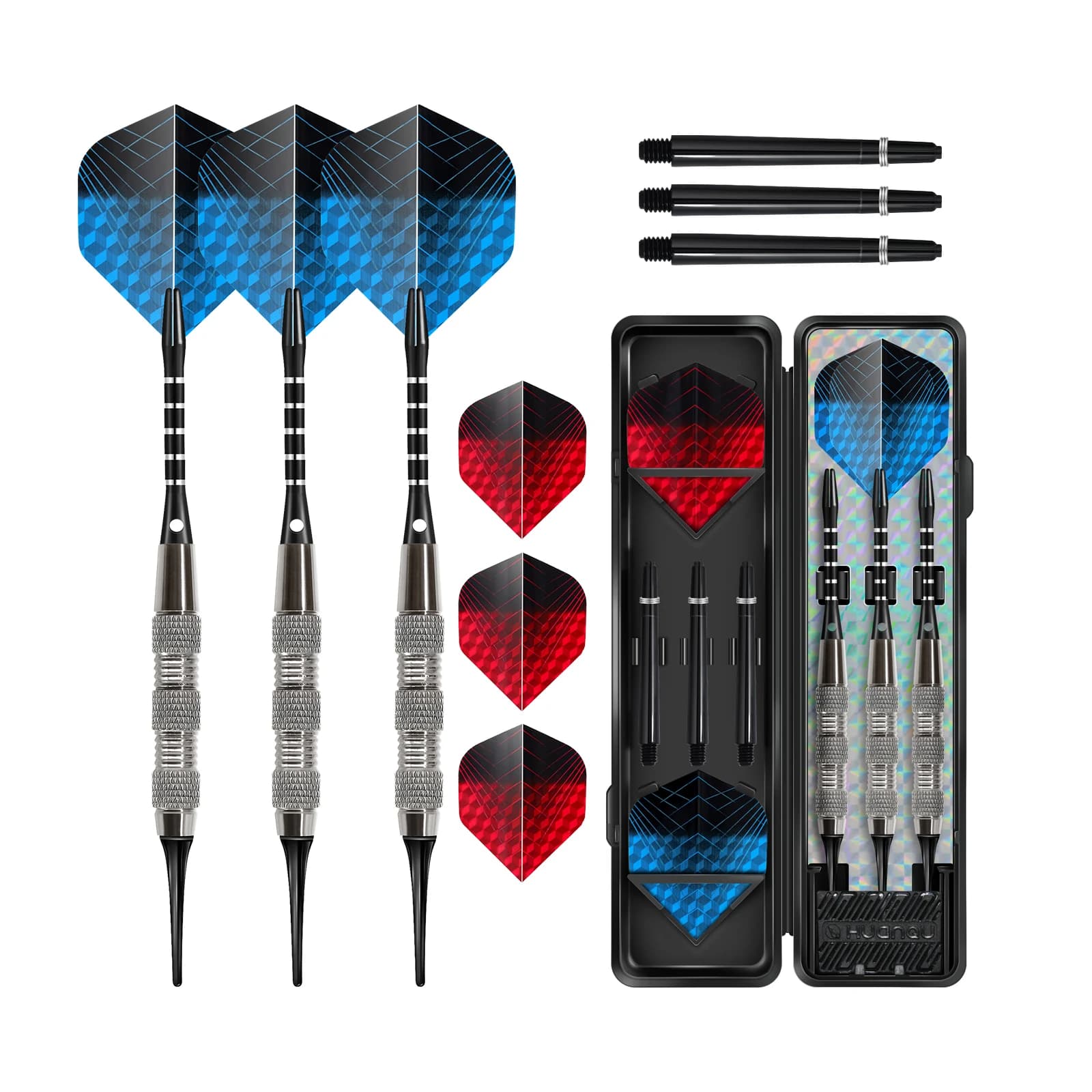 Set di freccette morbide professionali Huanqu, in additione a tre freccette complete, include 3 aste per freccette, 3 alette standard per freccette, 10 punte di ricambio per freccette morbide, adatto per sport di intrattenimento indoor e outdoor e allenamento quotidiano, regalo di compleanno/regalo di Capodanno/regalo di San Valentino