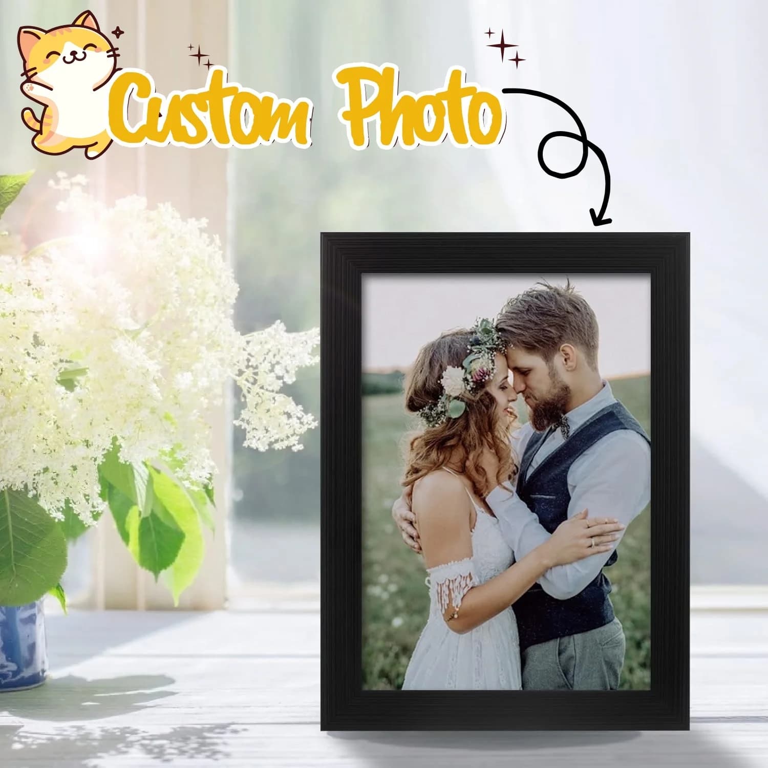 Custom Photo Frame, Black Frame for Wall and Table Display, Plastic Resistant with Transparent Plexiglass