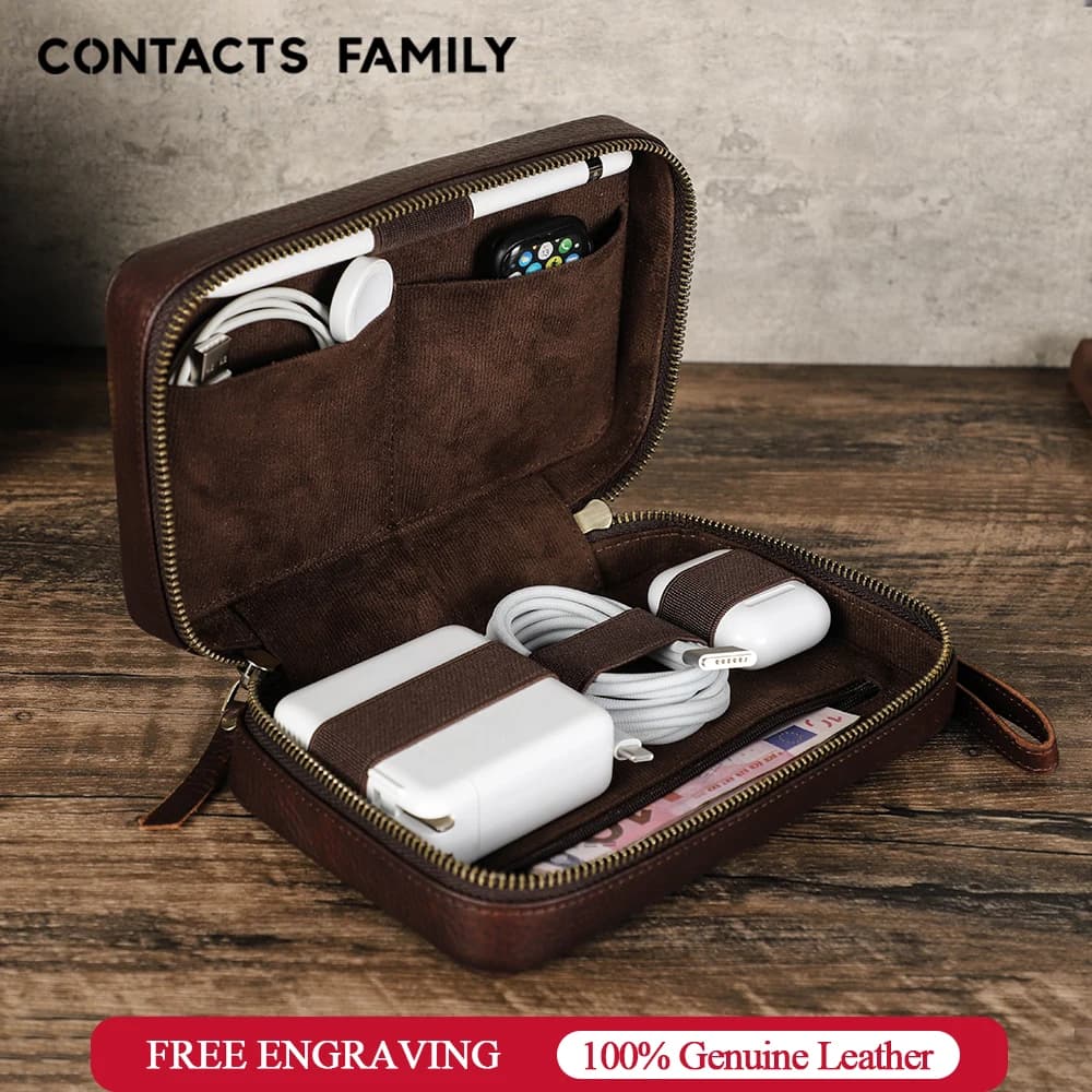 Custodia per cavo dati USB portatile in vera pelle custodia per auricolari accessori elettronici gadget custodia per Organizer digitale
