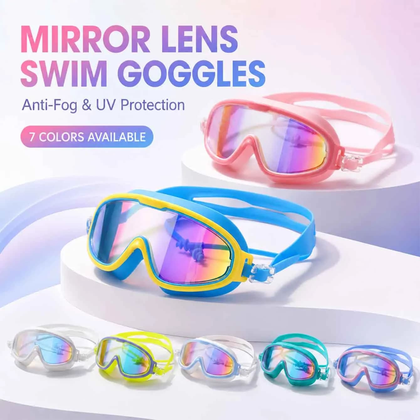 1PC Anti Fog Swimming Goggles UV Protection Mirrored Lens Soft Silicone Seal Leakproof Swim Glasses