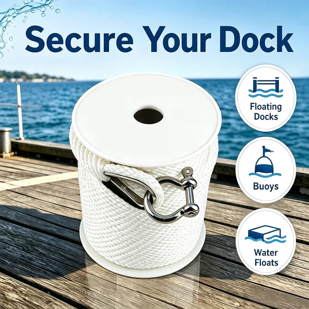 3/8" 100FT Nylon Boat Anchor Rope with 316 Stainless Steel Thimble & Bow Shackle Marine Anchor Line For Yacht Kayak Fishing Boat