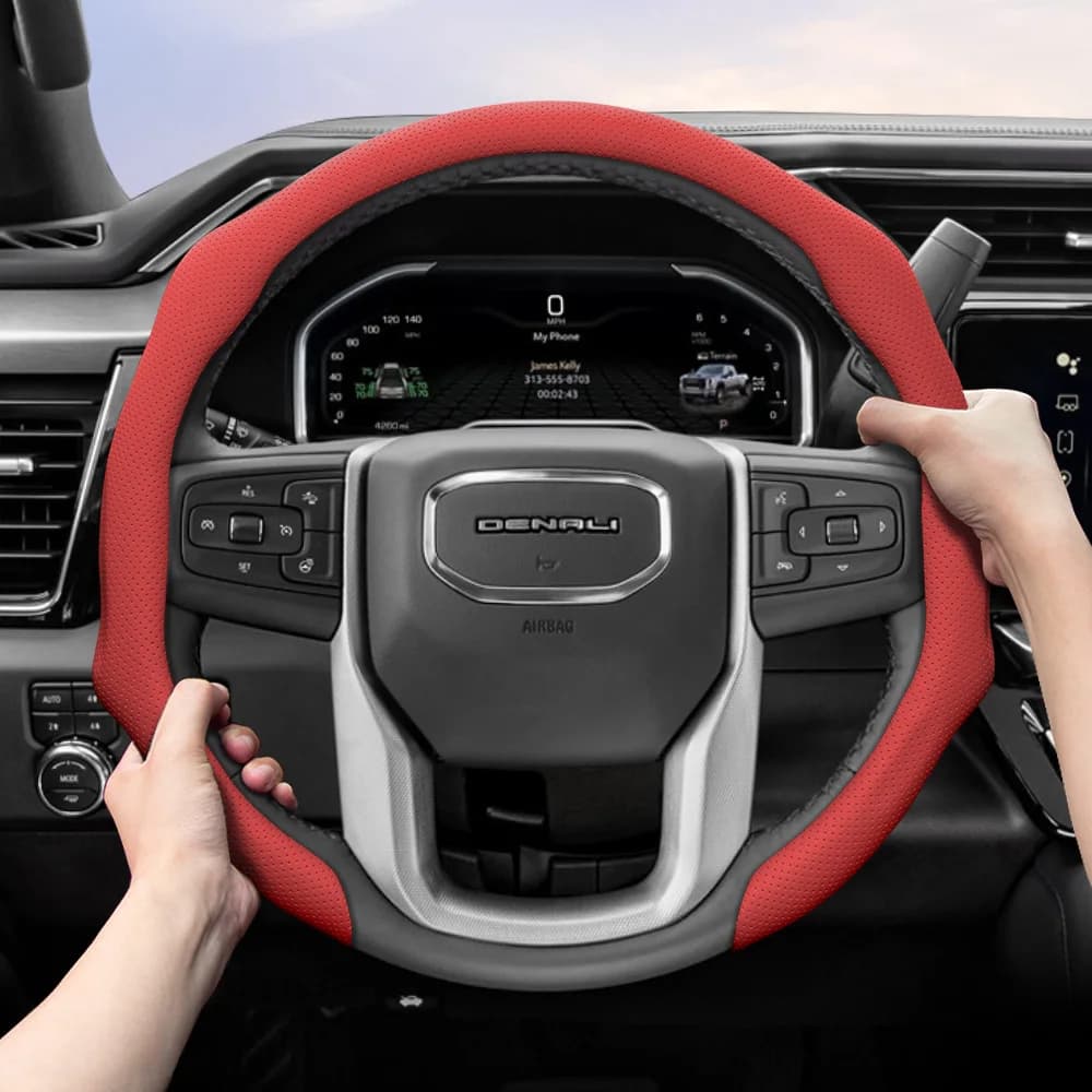 Coprivolante in Pelle Traforata Adatto per GMC Sierra 1500 HD EV Yukon Terrain Acadia Canyon Savana HUMMER EV Nero